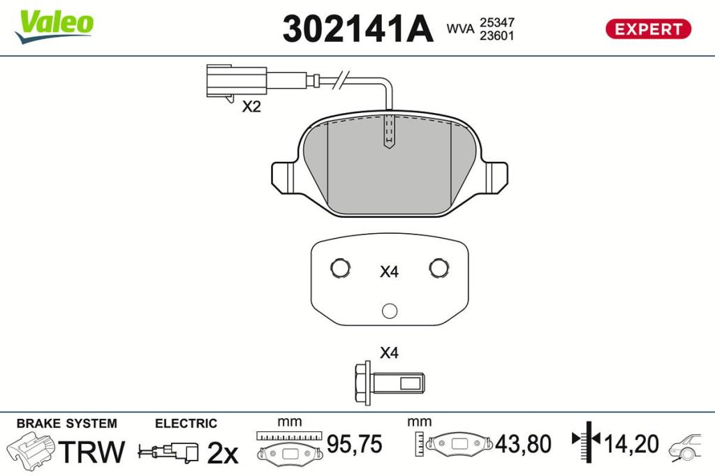 Jogo de 4 pastilhas de travão VALEO ref. 302141A